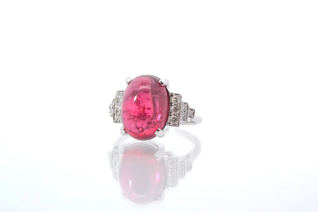 Bague Or blanc Tourmaline cabochon Diamants