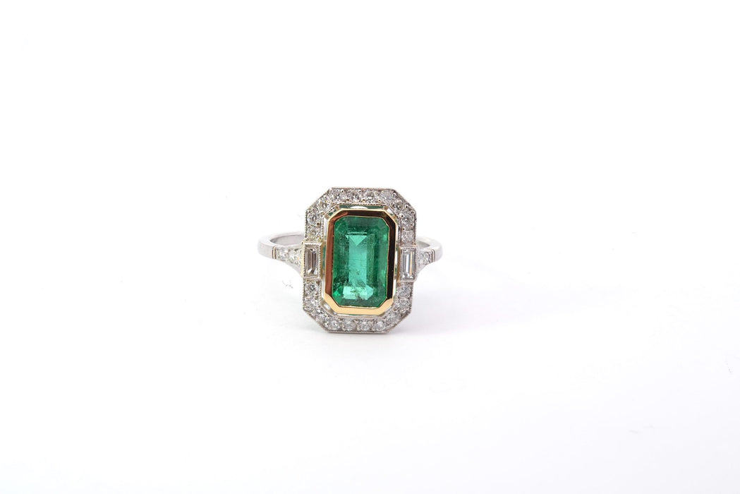 Bague Or jaune Platine Emeraude Diamant