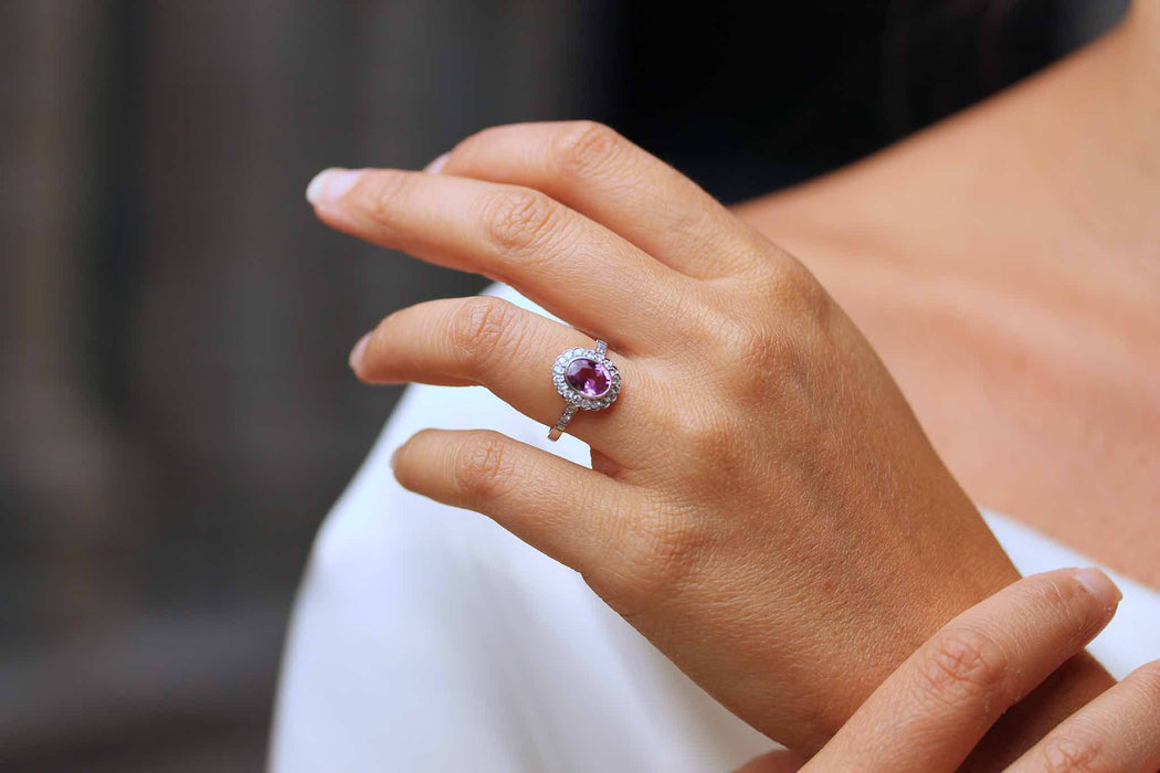 Bague Platine Saphir rose Diamants