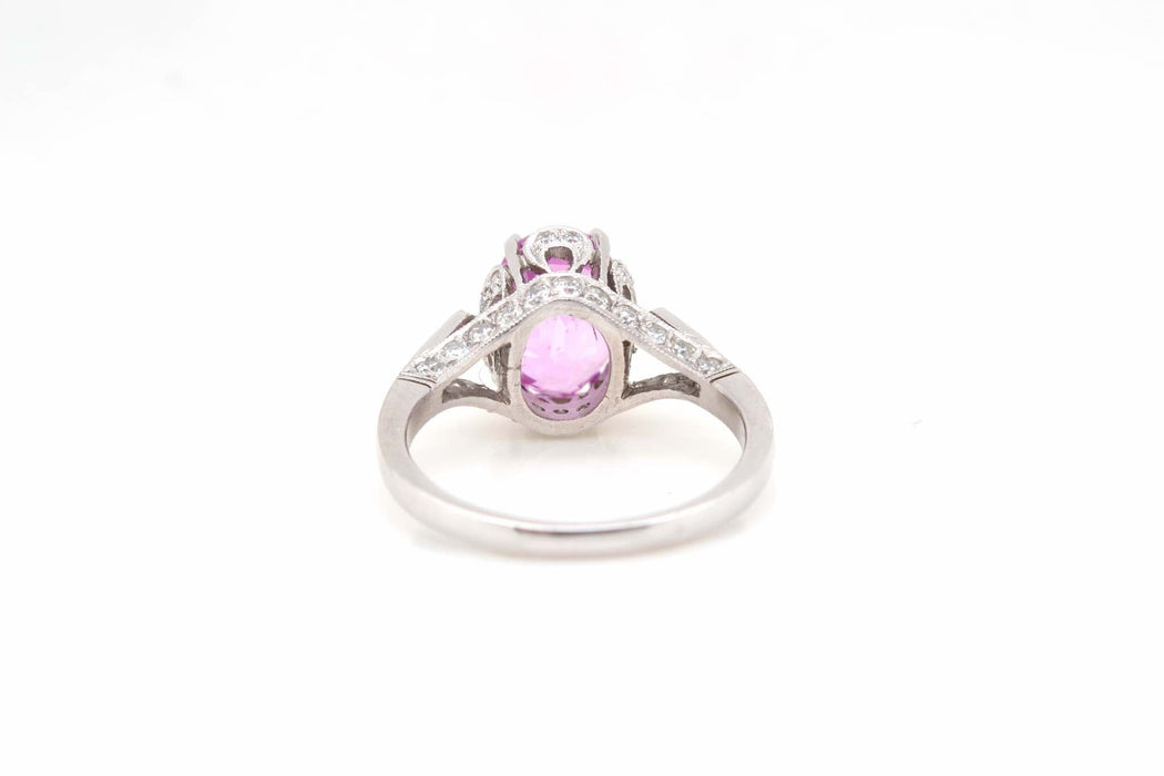 Bague Platine Saphir rose ovale Diamants