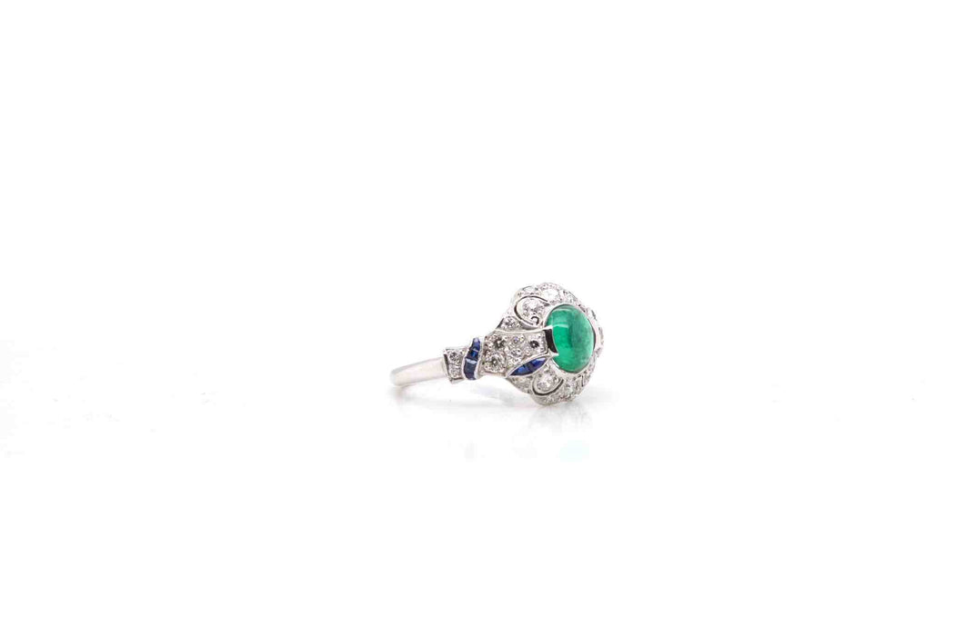 Bague Platine Emeraude Diamants