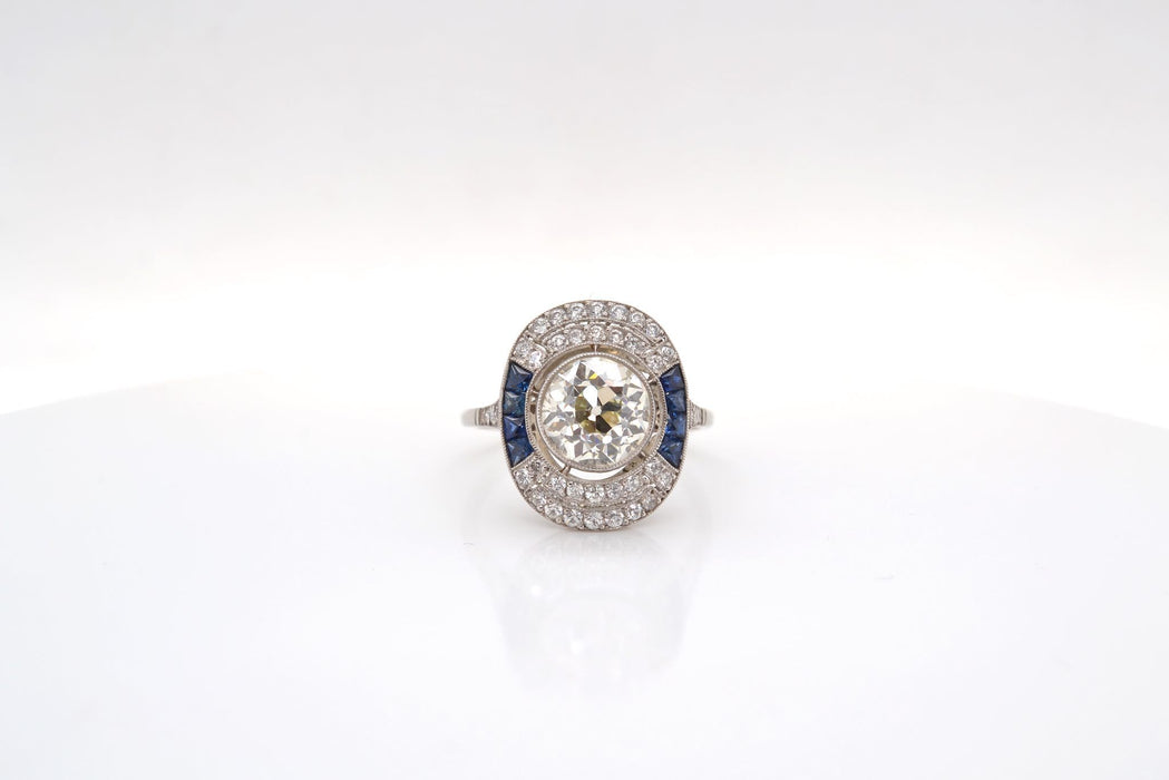 Bague Art Déco Platine Diamant Saphirs