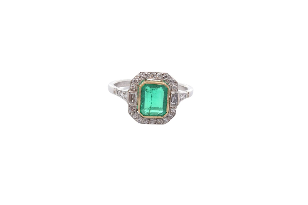 Bague Or jaune Platine Emeraude Diamants