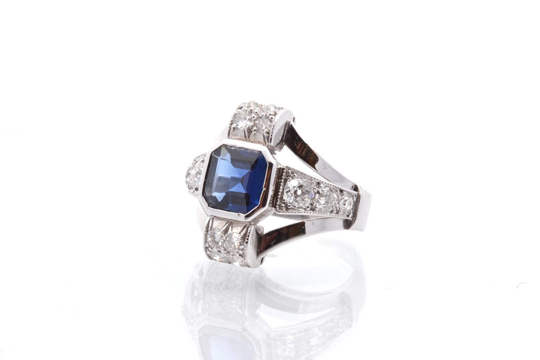 Bague Art Déco Platine Saphir Diamants