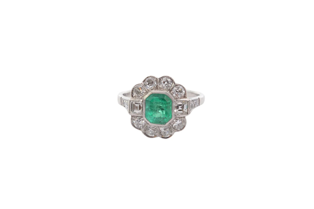 Bague Platine Emeraude Diamants
