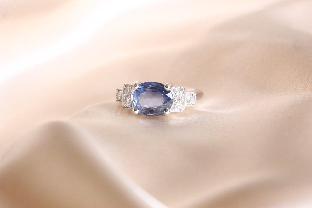 Bague Or blanc Saphir de Ceylan Diamants