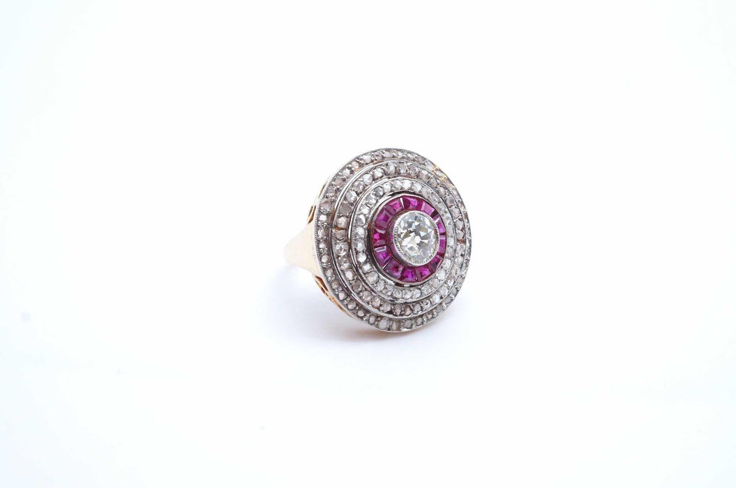 Bague Or jaune Platine Diamants Rubis