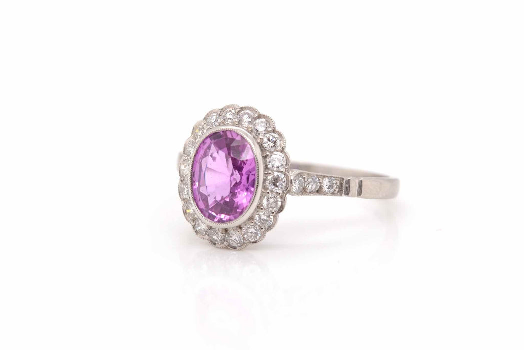 Bague Platine Saphir rose Diamants