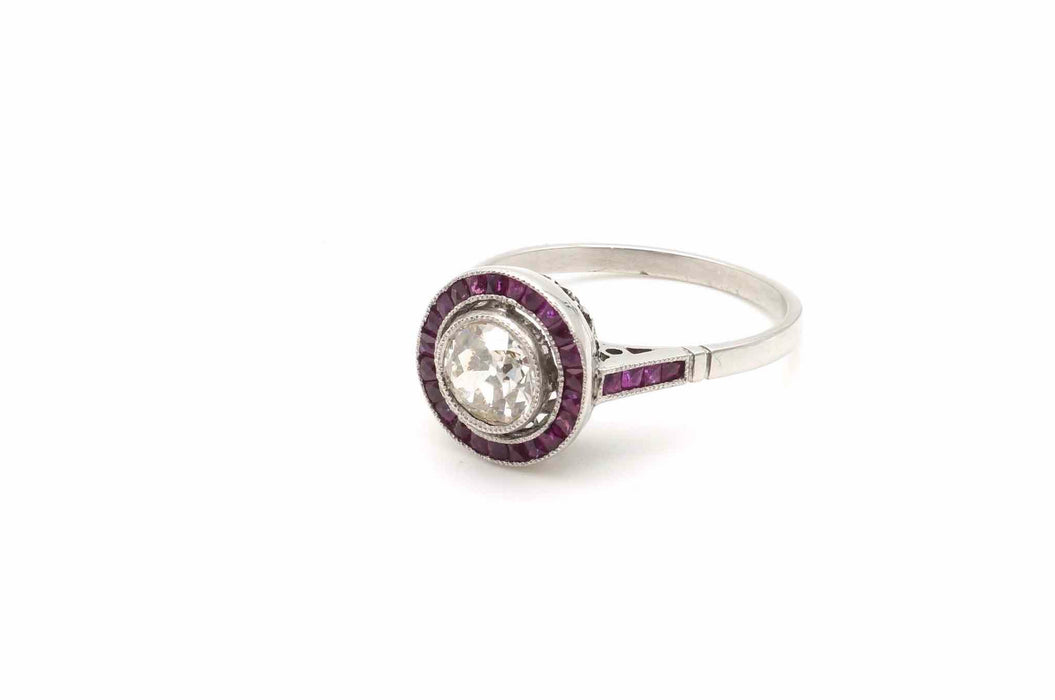 Bague Art Déco Platine Diamant Rubis