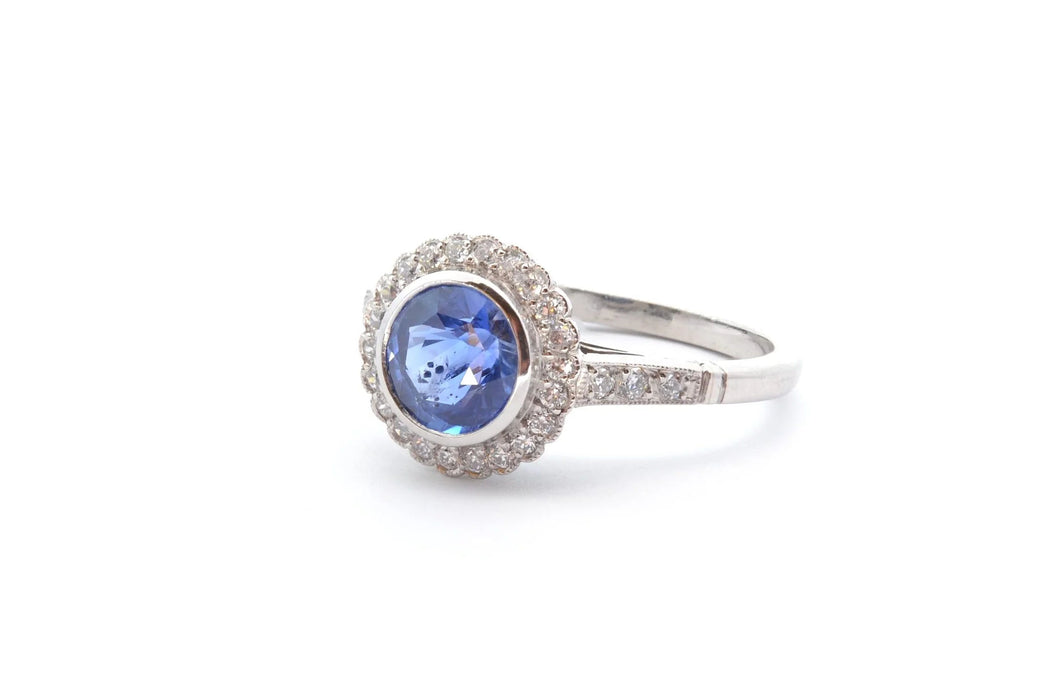Bague Platine Saphir rond Diamants
