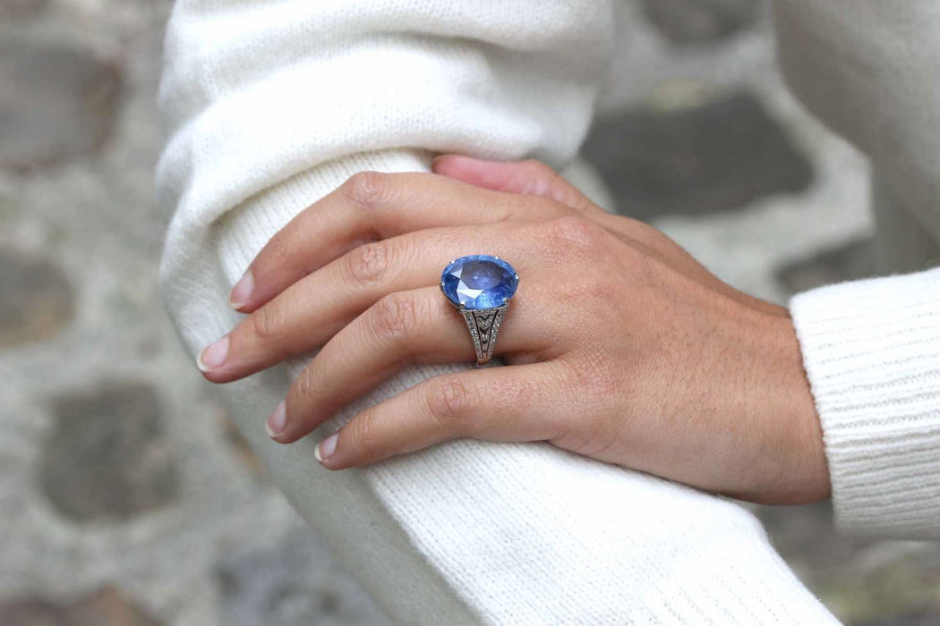 Bague Platine Saphir de Ceylan Diamant
