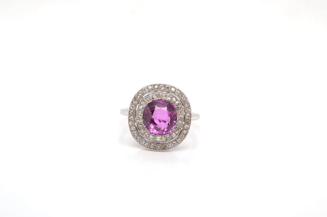 Bague Platine Saphir rose Diamants
