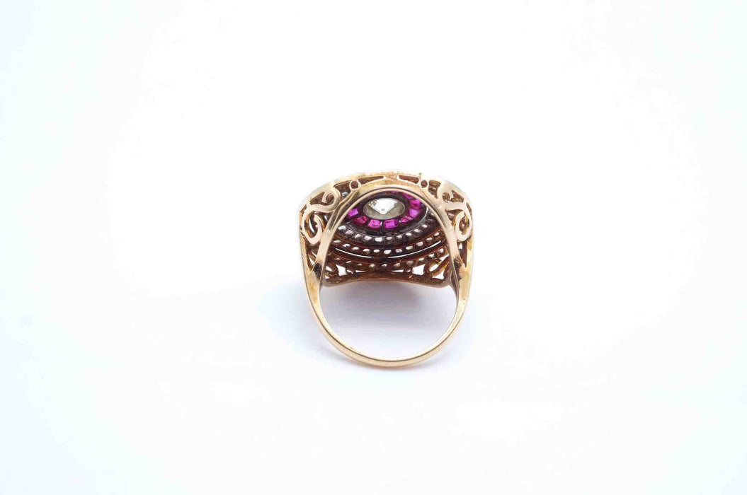 Bague Or jaune Platine Diamants Rubis