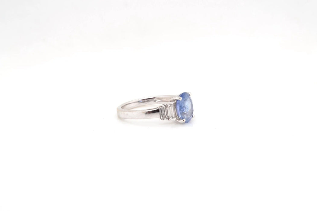 Bague Or blanc Saphir de Ceylan Diamants