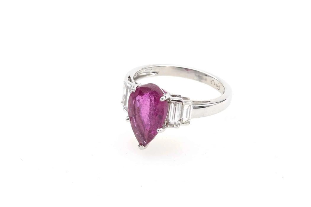 Bague Or blanc Tourmaline poire Diamants