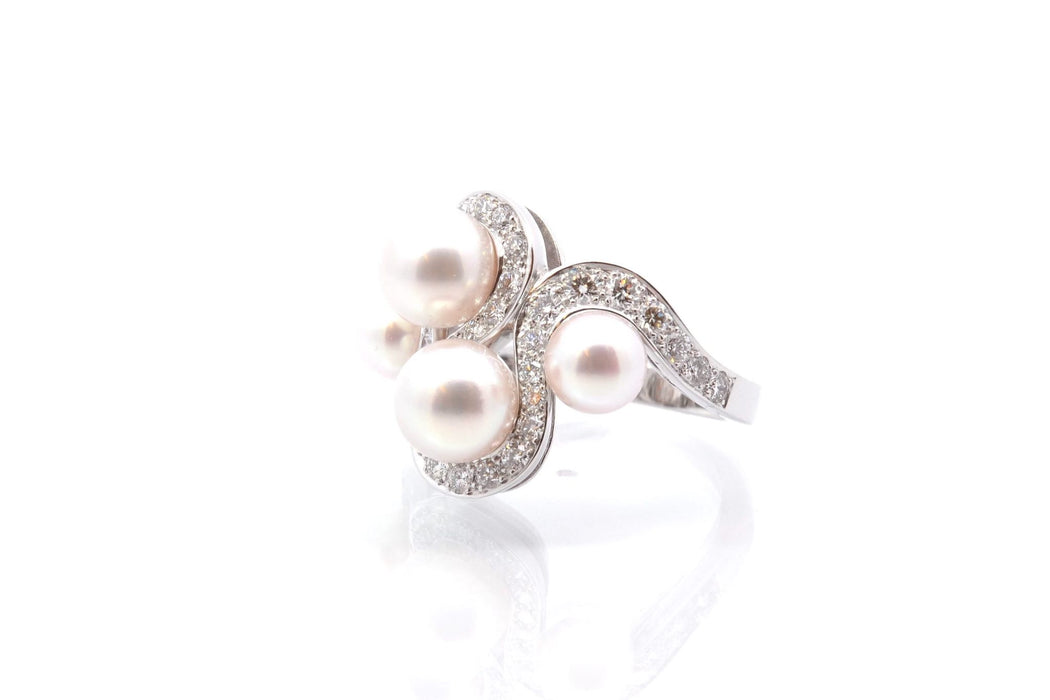 Bague Or blanc Perles Diamants