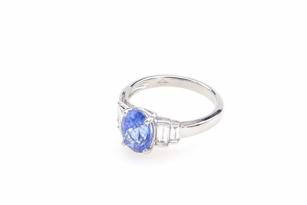 Bague Or blanc Saphir de Ceylan Diamants
