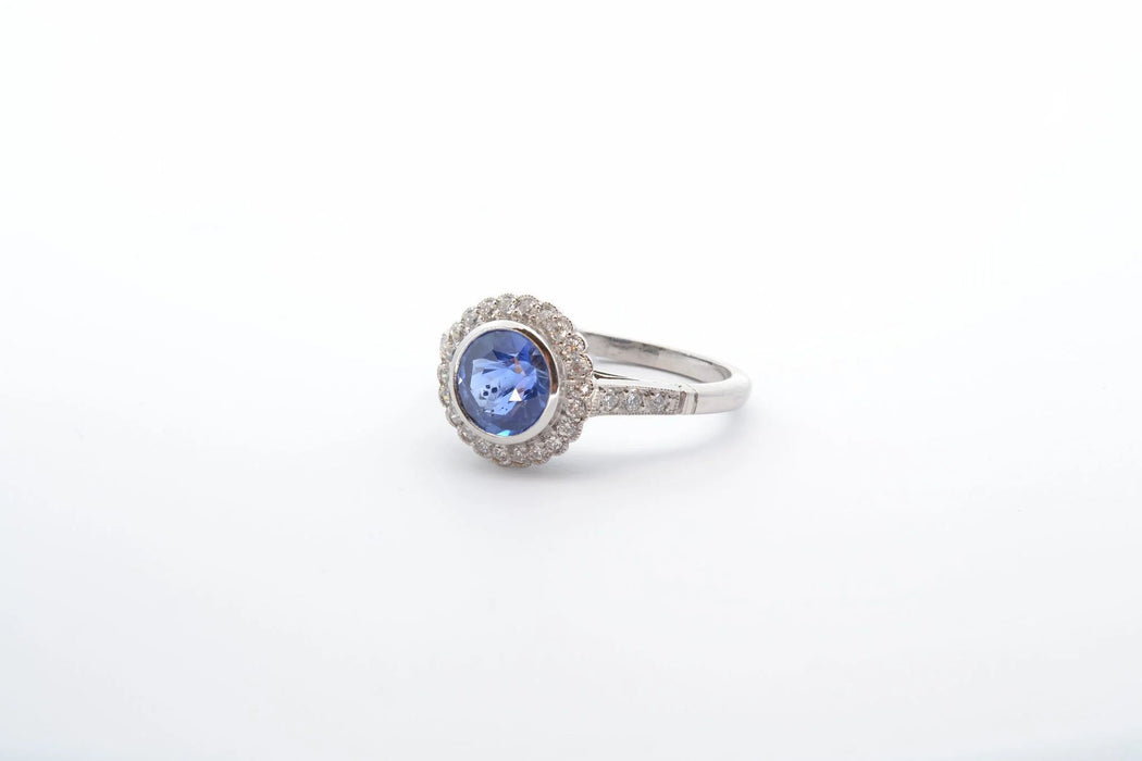 Bague Platine Saphir rond Diamants