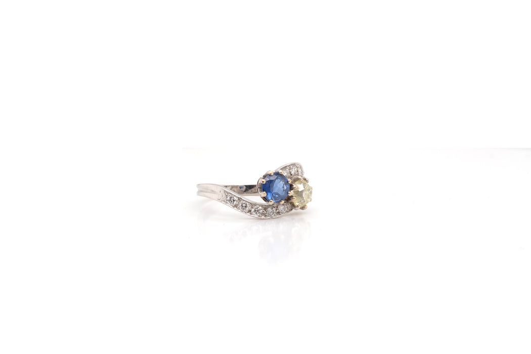 Bague Toi et moi Or blanc Saphir Diamants