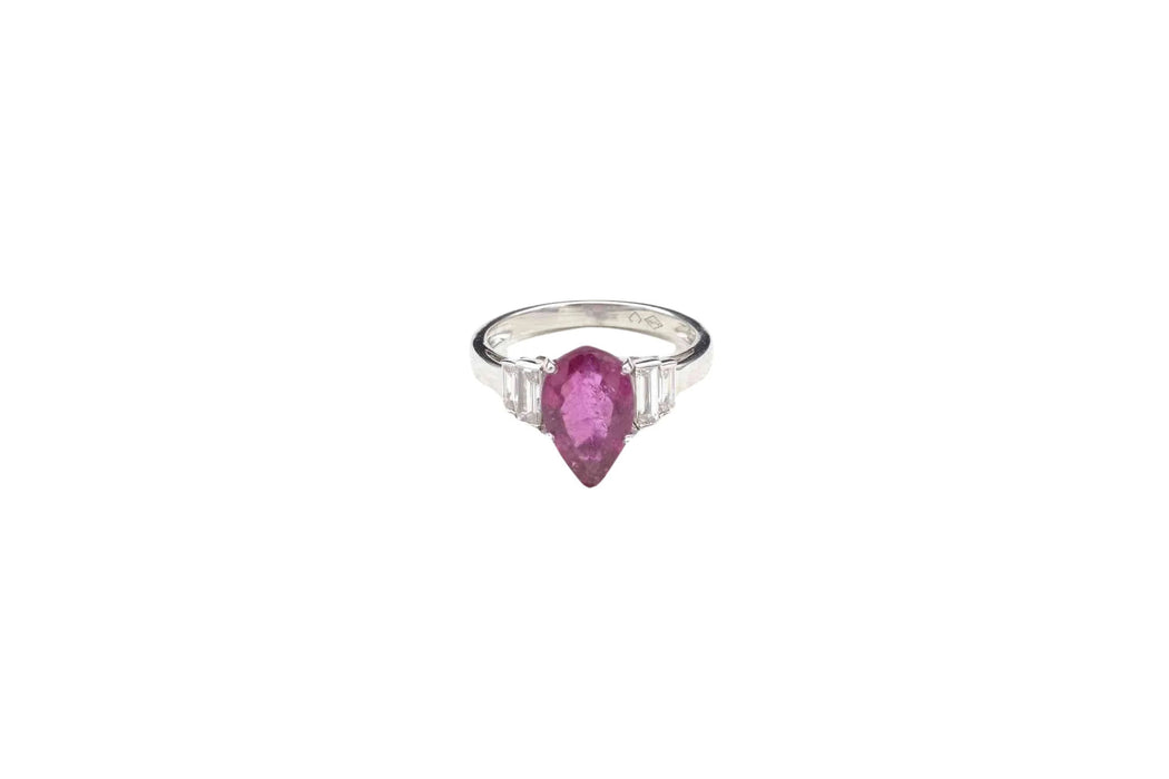 Bague Or blanc Tourmaline poire Diamants