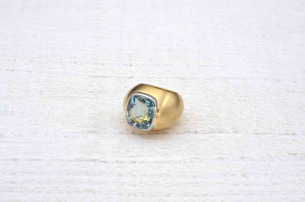 Bague dôme Or jaune Platine Aigue-marine