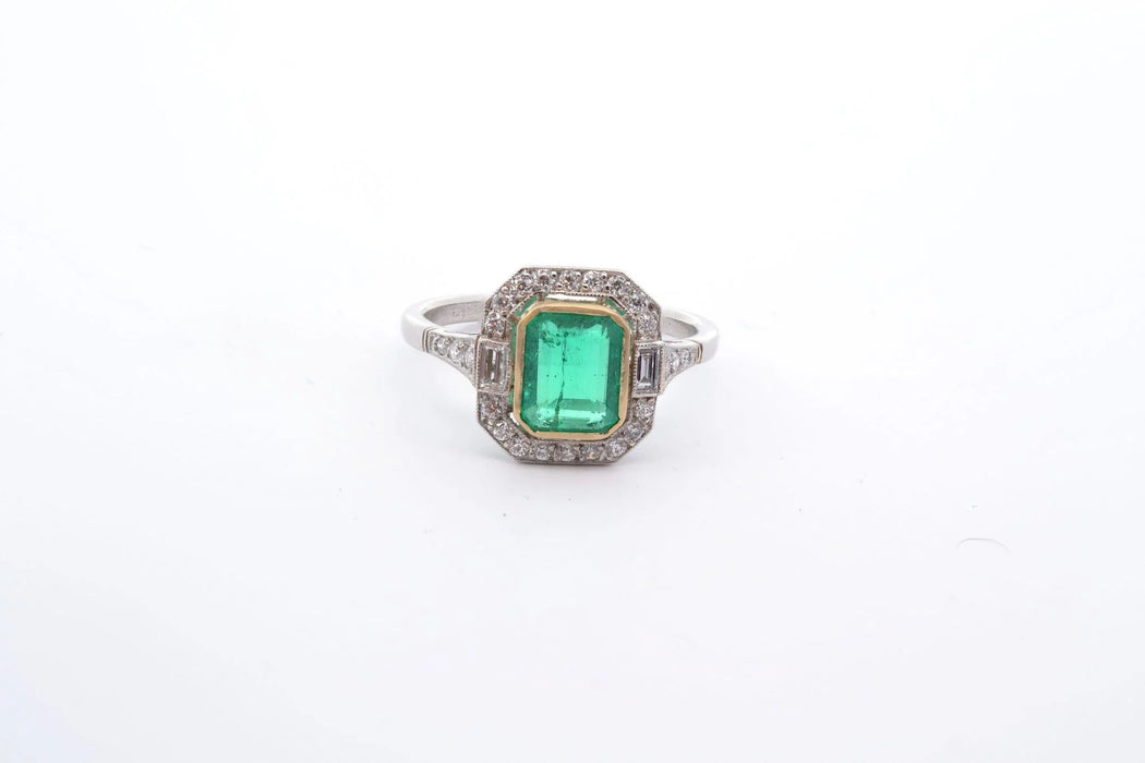 Bague Or jaune Platine Emeraude Diamants