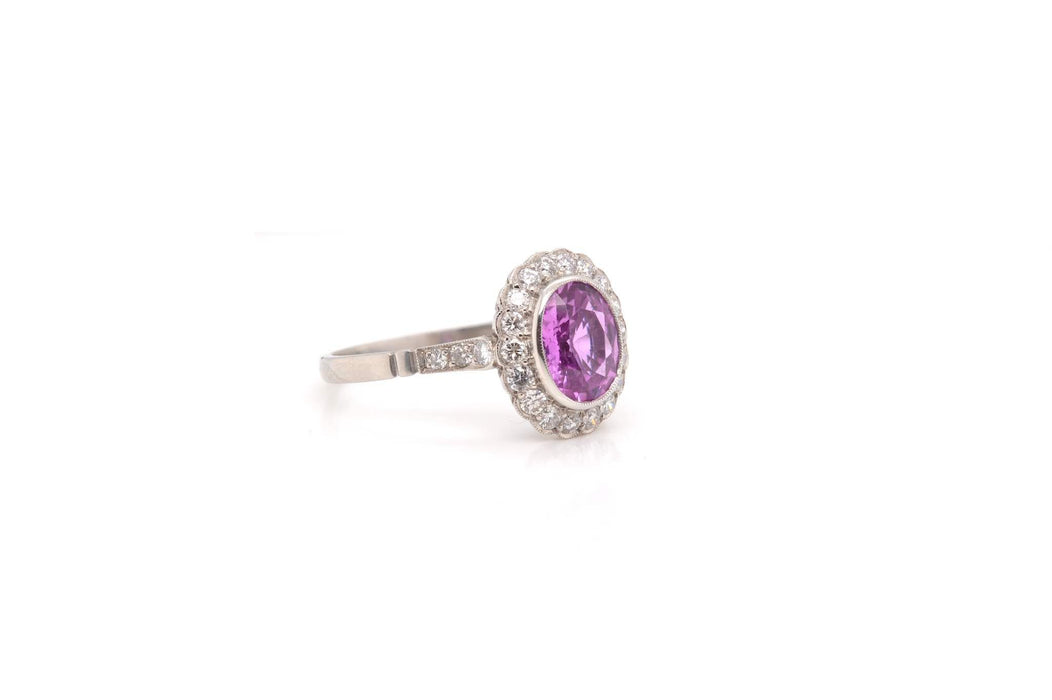 Bague Platine Saphir rose Diamants