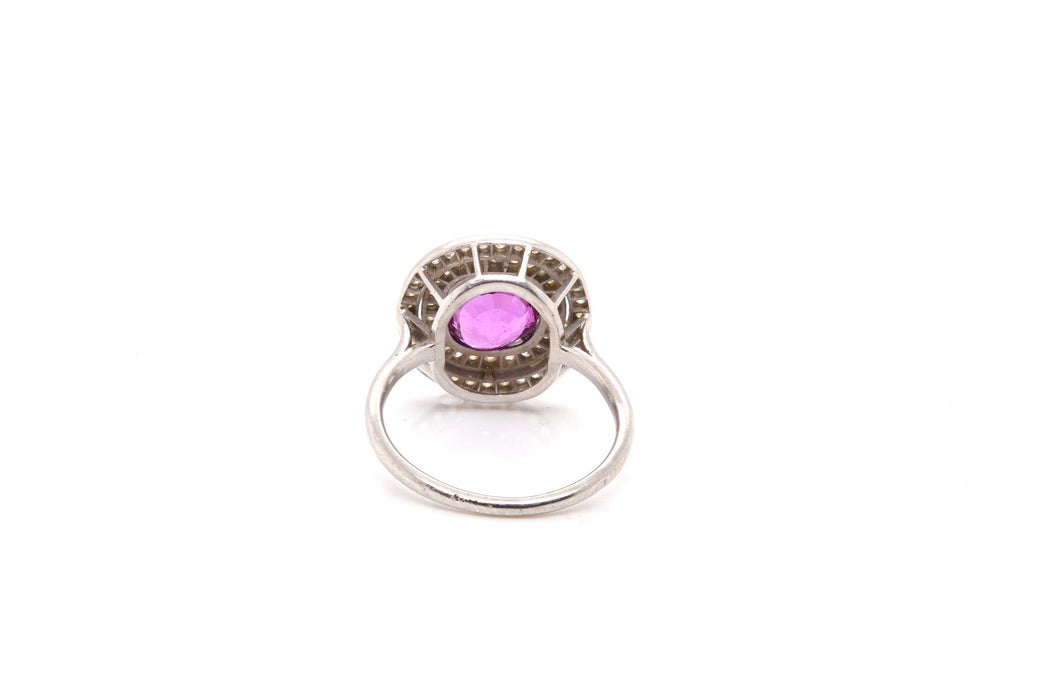 Bague Platine Saphir rose Diamants