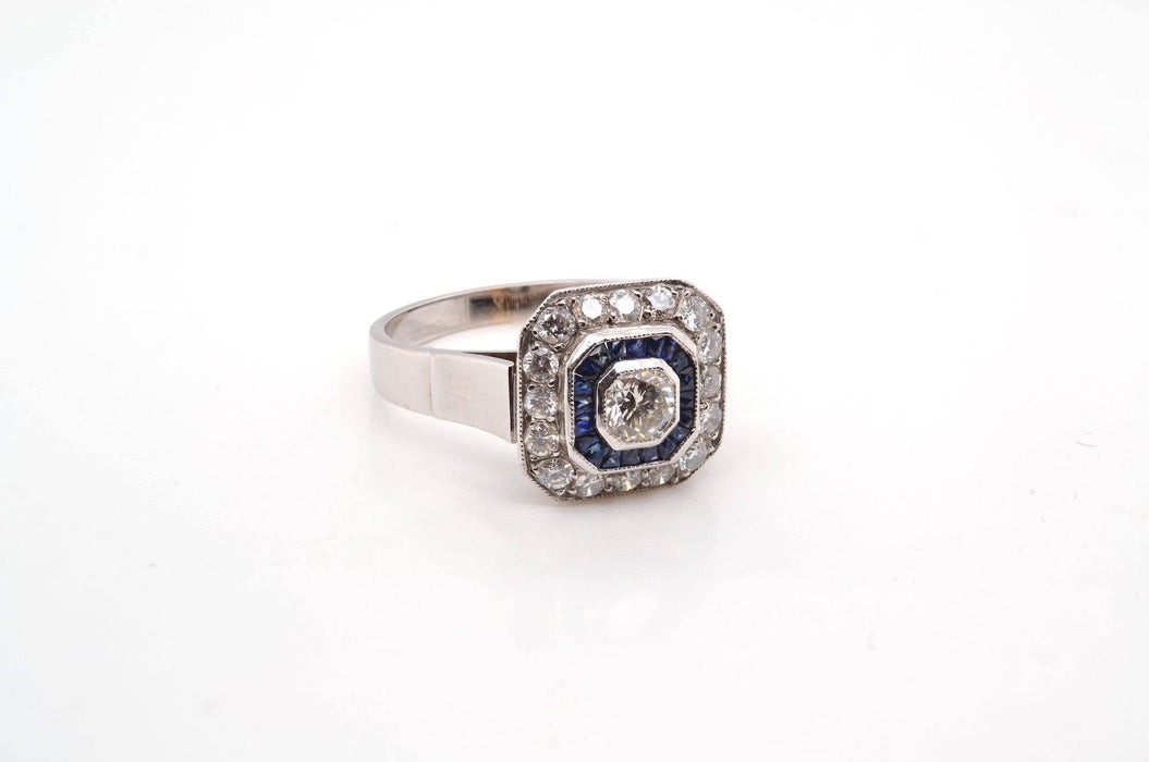 Bague Or blanc Platine Diamants Saphirs