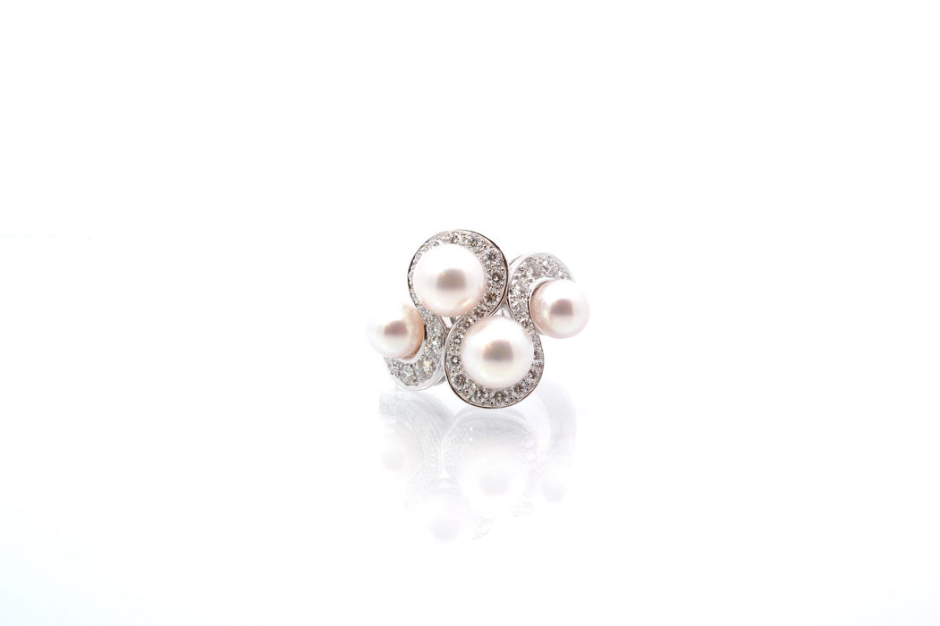 Bague Or blanc Perles Diamants