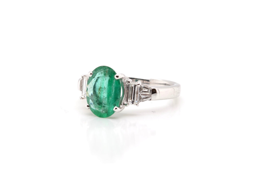 Bague Or blanc Emeraude de Colombie Diamants