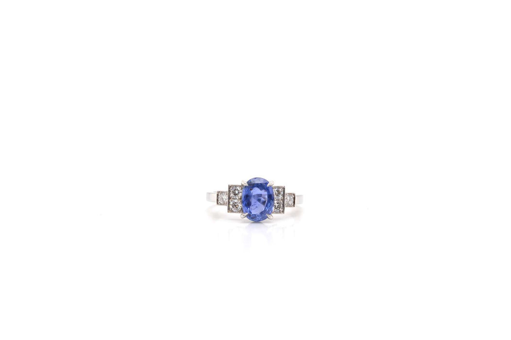 Bague Art Déco saphir et diamants en platine