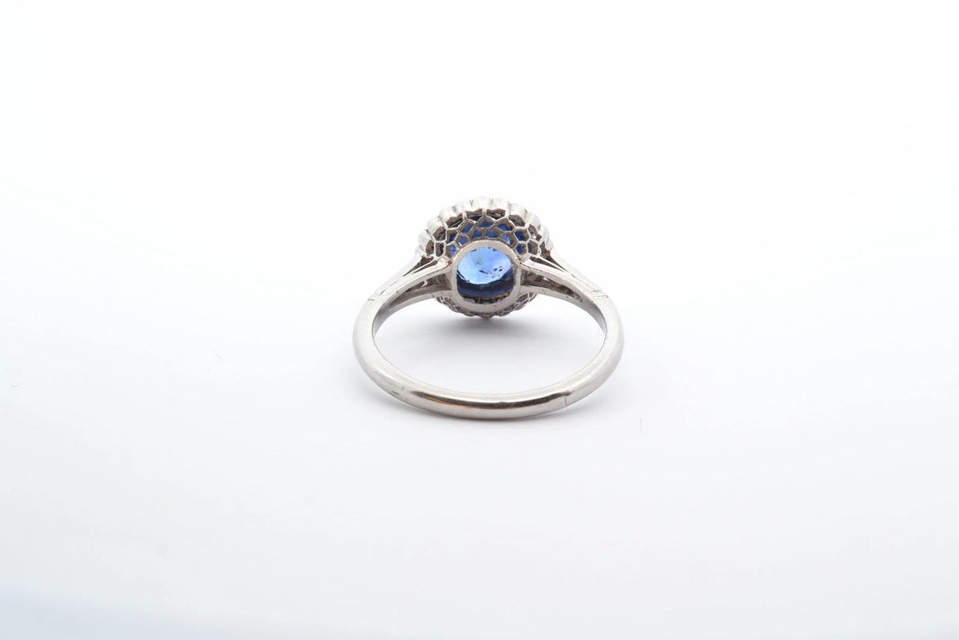 Bague Platine Saphir rond Diamants