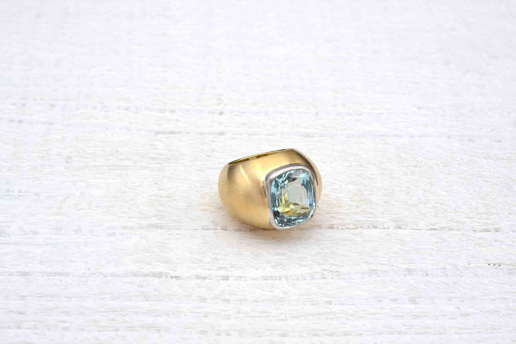 Bague dôme Or jaune Platine Aigue-marine