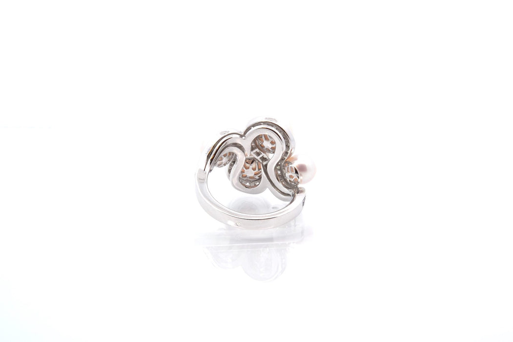 Bague Or blanc Perles Diamants