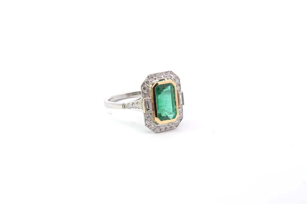 Bague Or jaune Platine Emeraude Diamant