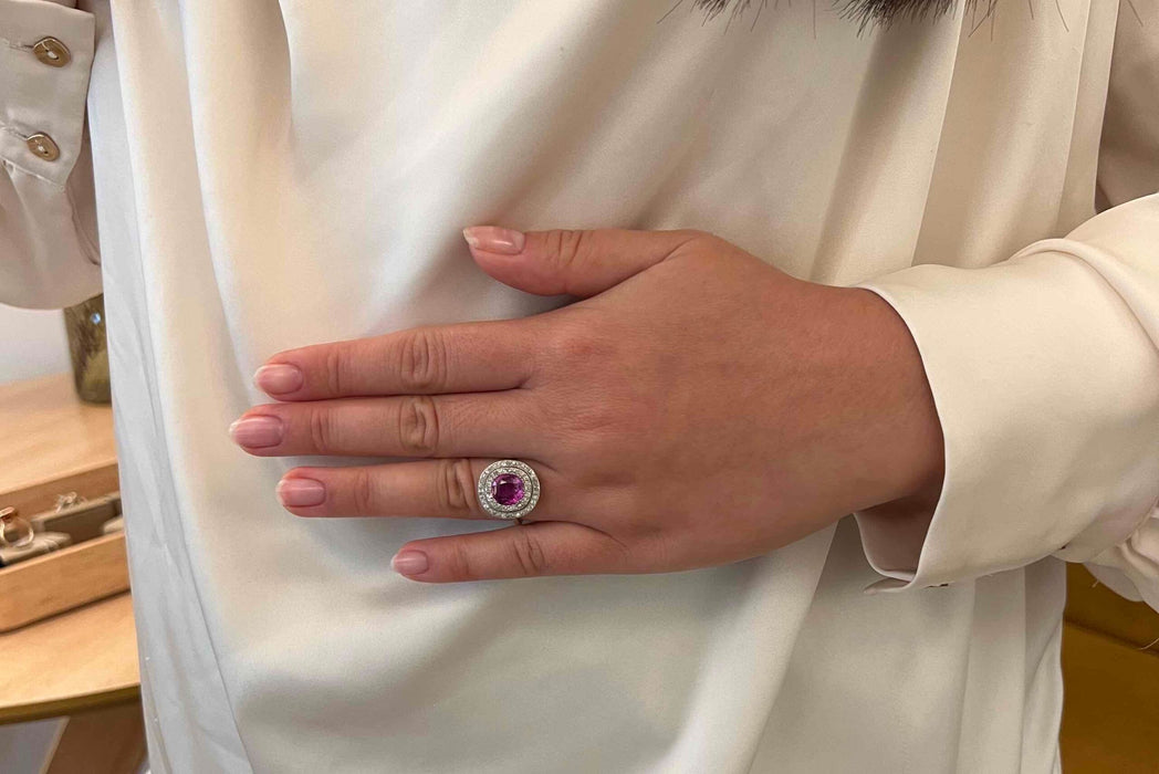 Bague Platine Saphir rose Diamants