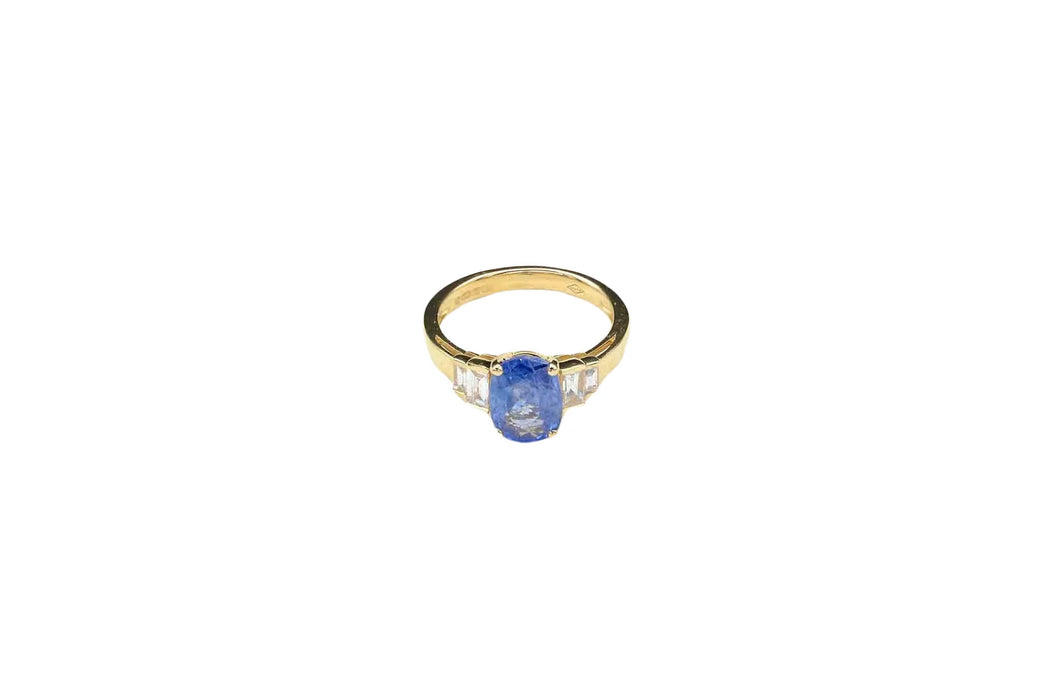 Bague Or jaune Saphir ovale Diamants