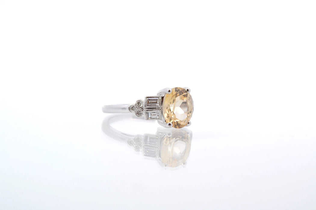 Bague Or blanc Saphir jaune Diamants