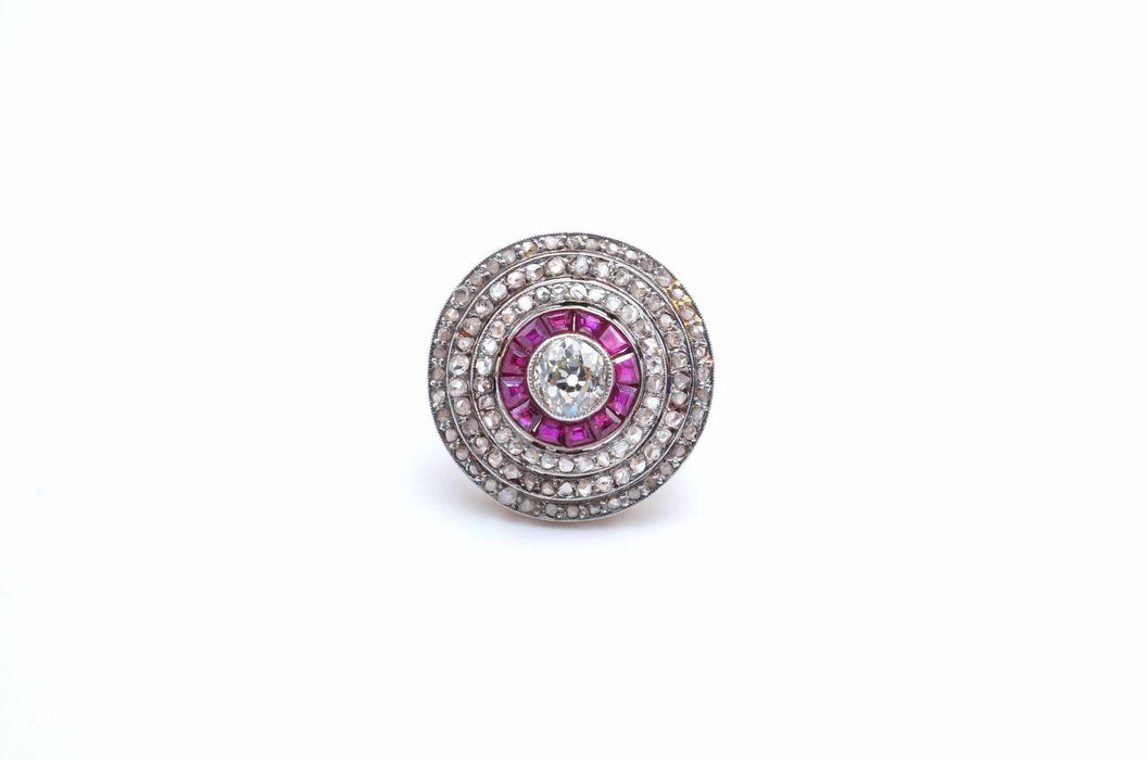 Bague Or jaune Platine Diamants Rubis