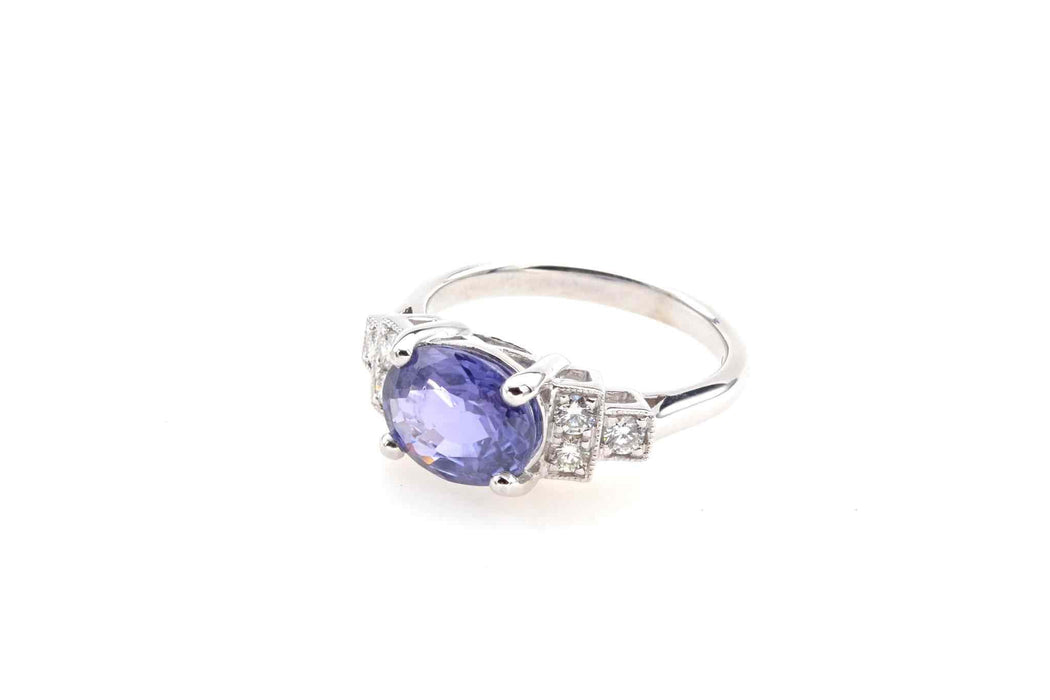 Bague Or blanc Saphir de Ceylan Diamants