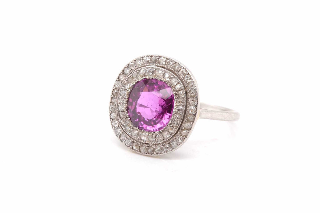 Bague Platine Saphir rose Diamants