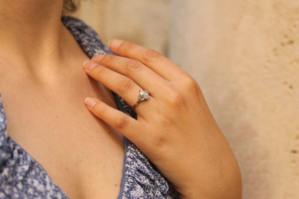 Bague Platine Diamant navette et baguette