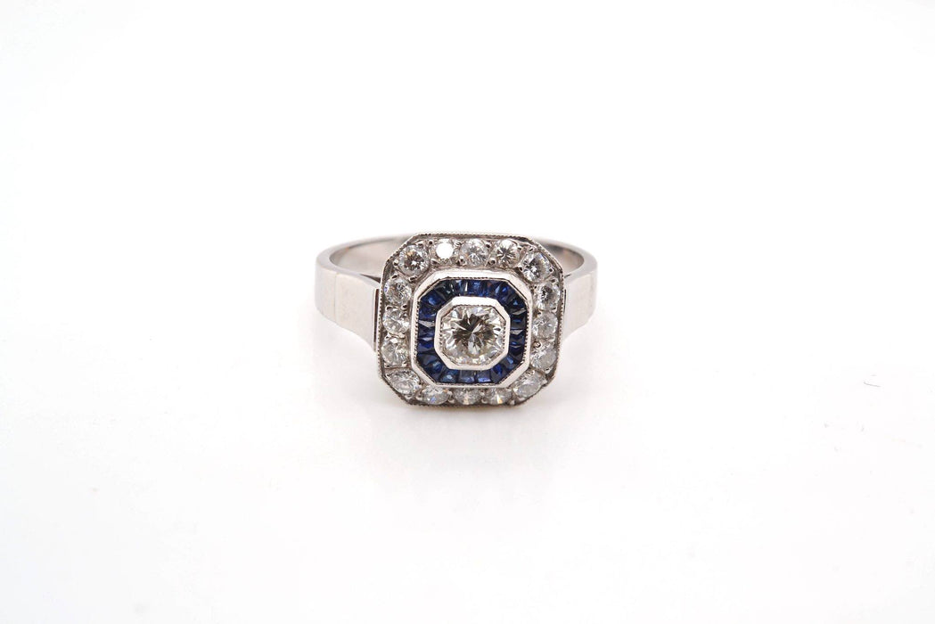 Bague Or blanc Platine Diamants Saphirs