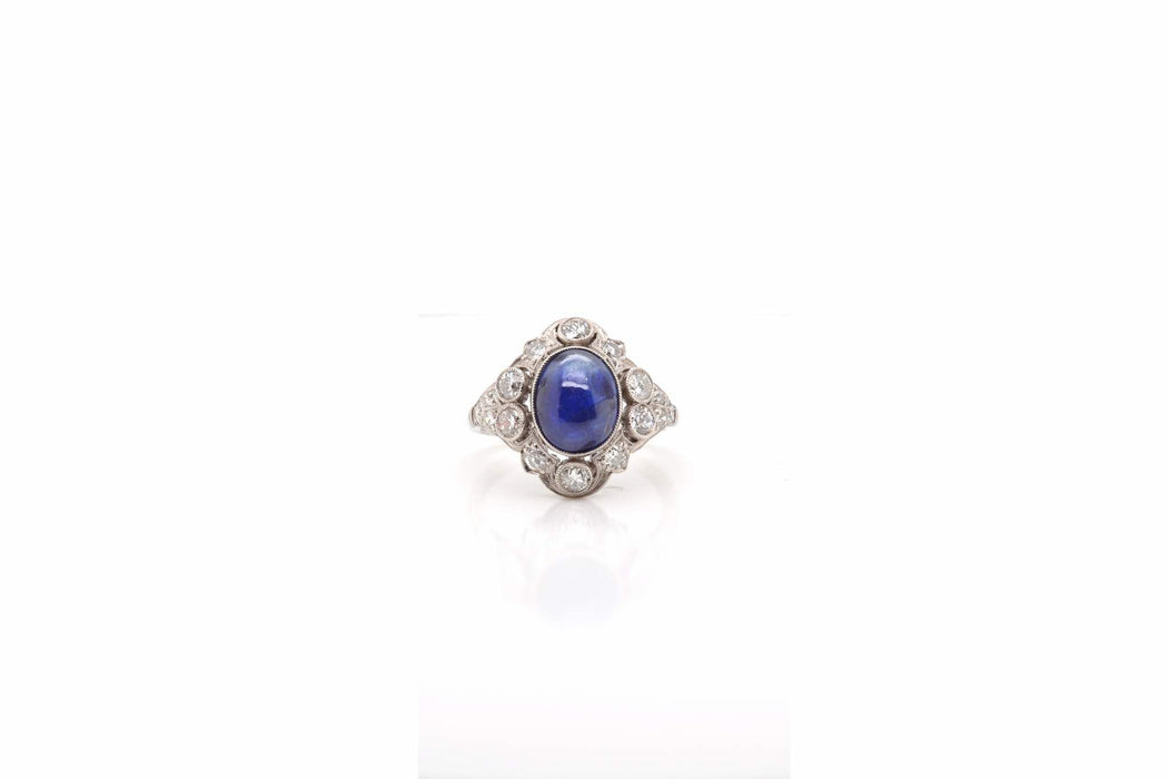 Bague Platine Saphir cabochon Diamants