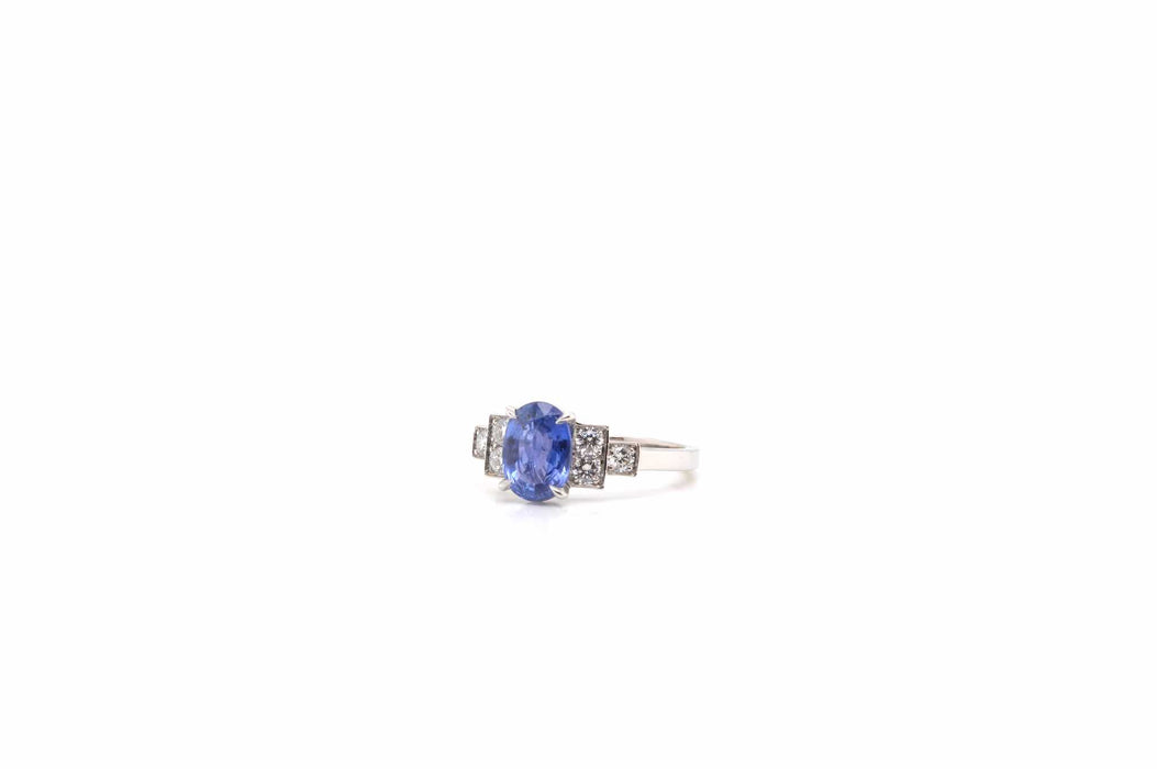 Bague Art Déco saphir et diamants en platine