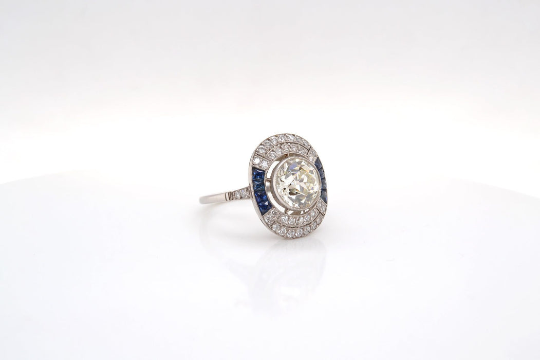 Bague Art Déco Platine Diamant Saphirs