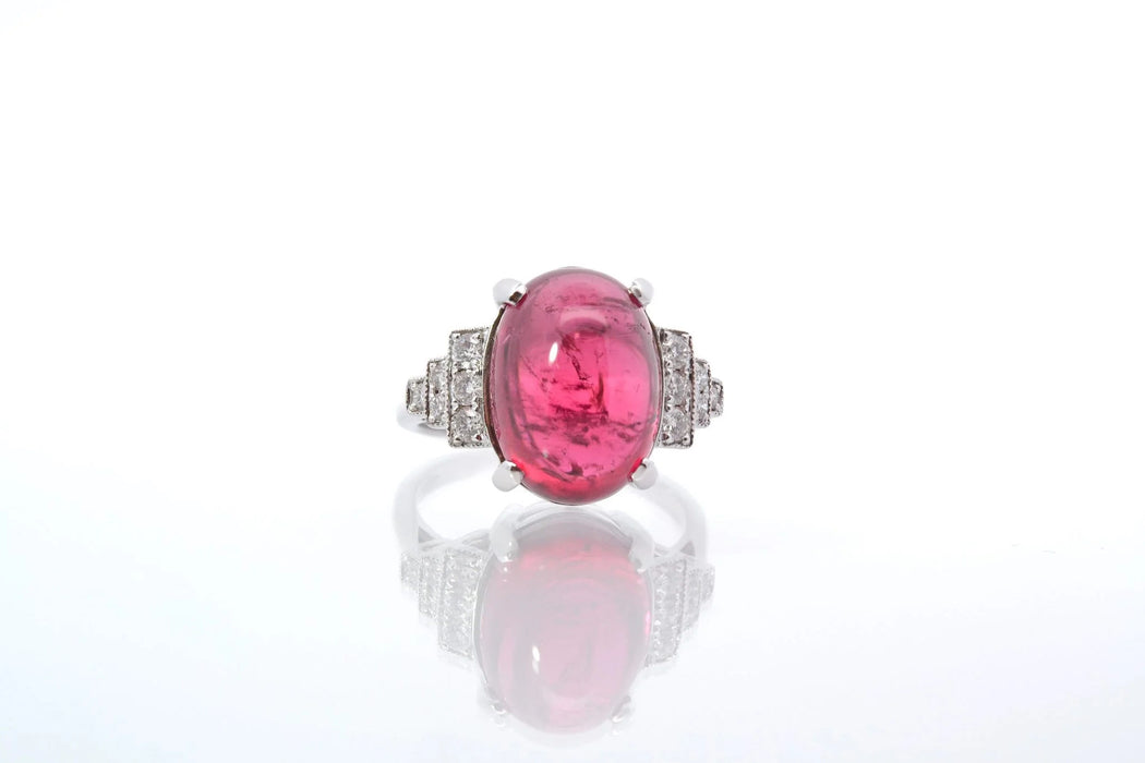 Bague Or blanc Tourmaline cabochon Diamants