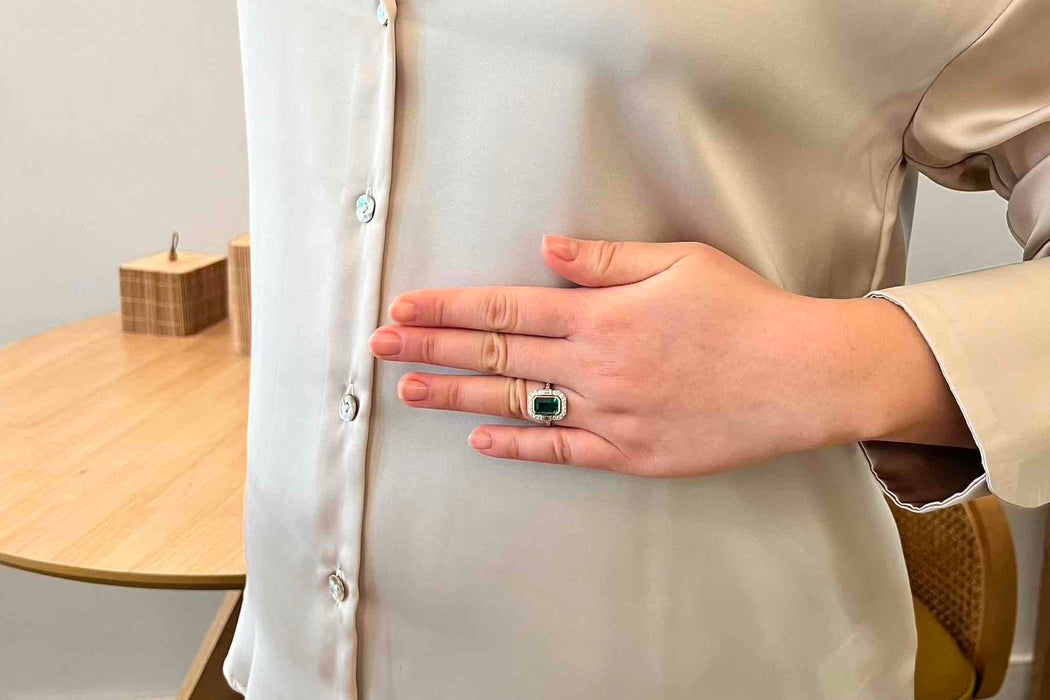 Bague Or jaune Platine Emeraude Diamant