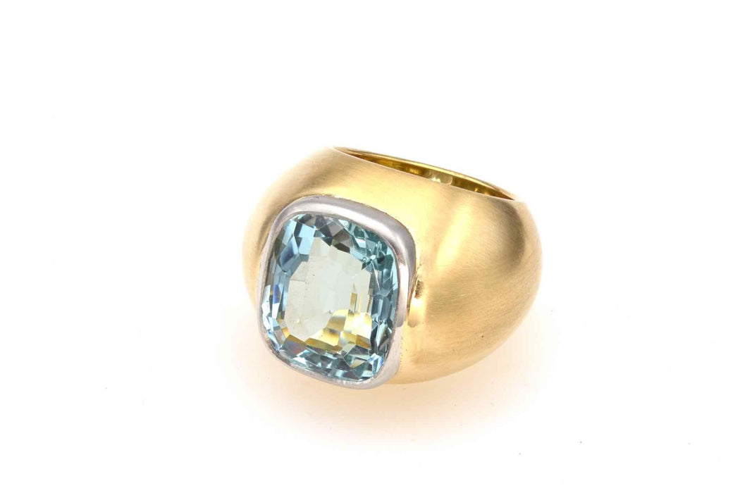 Bague dôme Or jaune Platine Aigue-marine